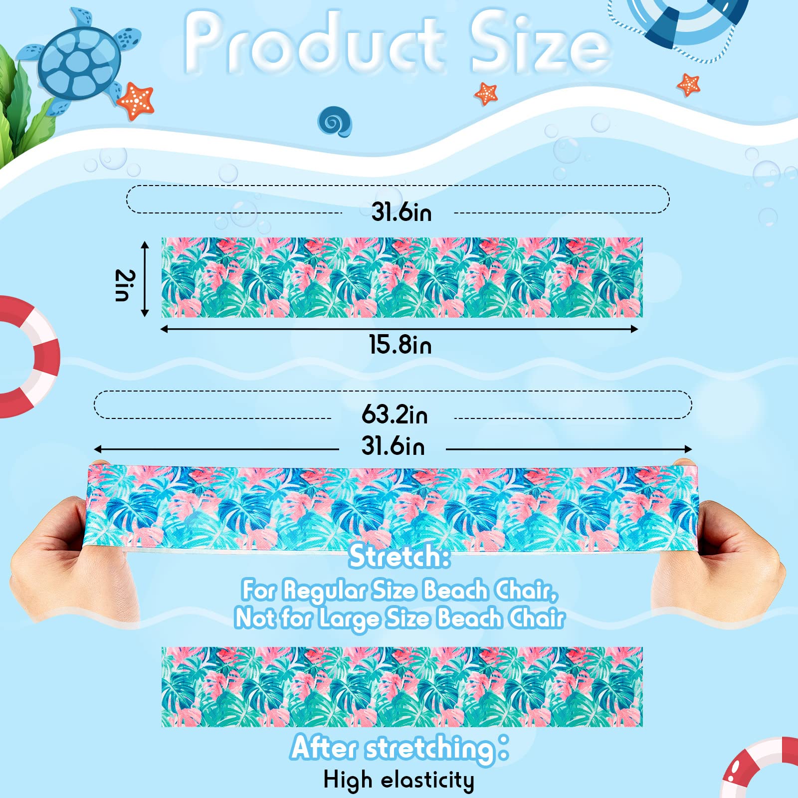 BOAO 8 Pack Towel Bands for Beach Chairs Cruise Clips Lounge Pool Strap Holder Elastic Windproof Accessories Summer (Sea Turtle Style - Image 2