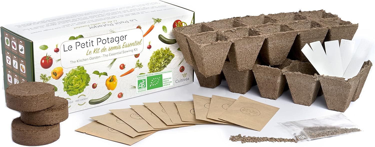 Cultivea El Pequeño Huerto - Kit de 10 semillas esenciales - Macetas de siembra - Semillas 100% ecológicas - Cultive y disfrute - Idea de regalo (hierbas, tomates, verduras, ensaladas)