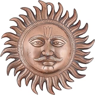 Craft Trade Copper Handmade Decorative Sun Idol Face Wall Art Hanging Statue Puja Vastu Figurine Surya for Positivity for Home Enterance and Office Décor
