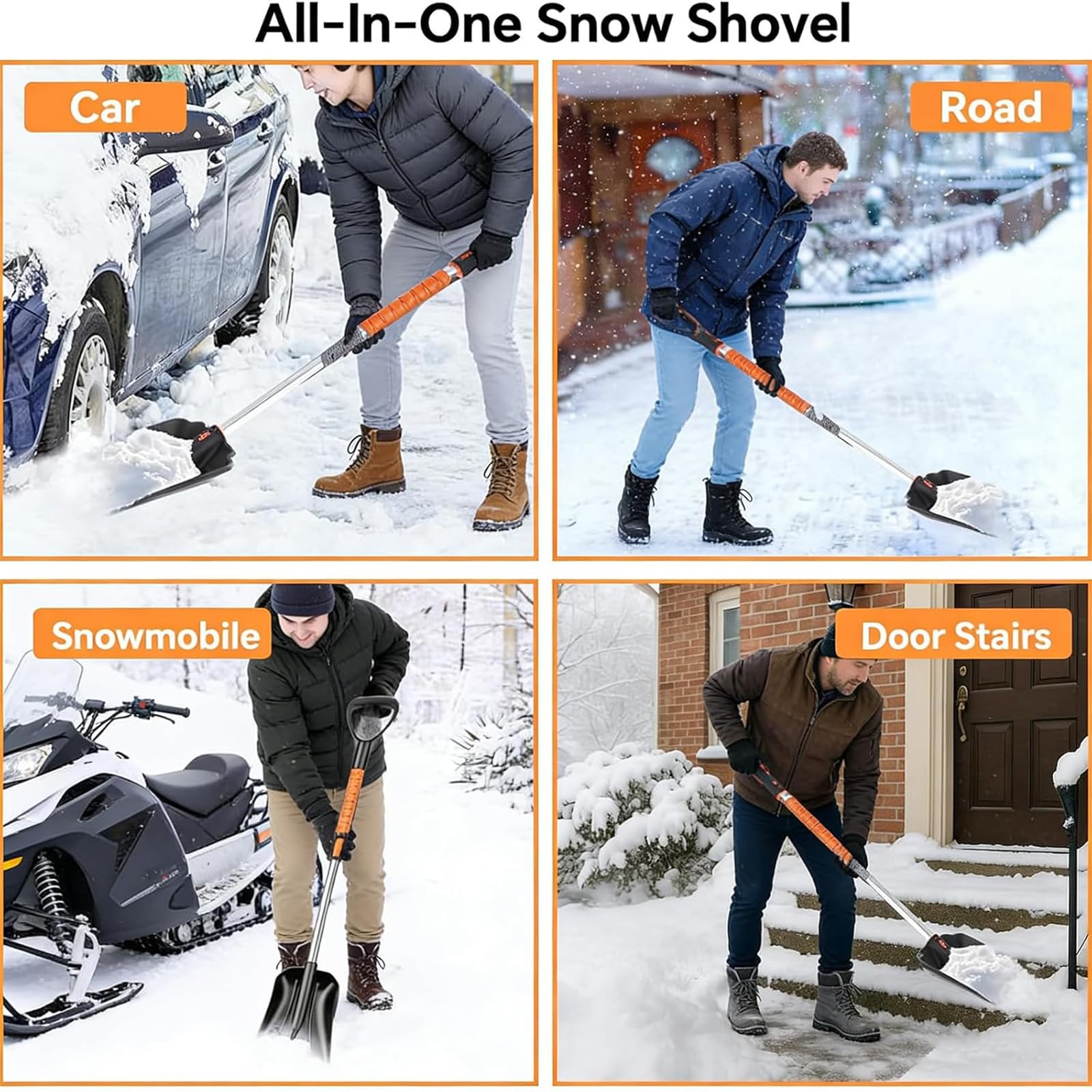 Zestaw 42-calowej szczotki do śniegu i łopaty, wysuwana skrobaczka do szyb samochodowych, obrotowa główka szczotki o 180° i ergonomiczny uchwyt, do samochodów osobowych, ciężarowych, SUV-ów