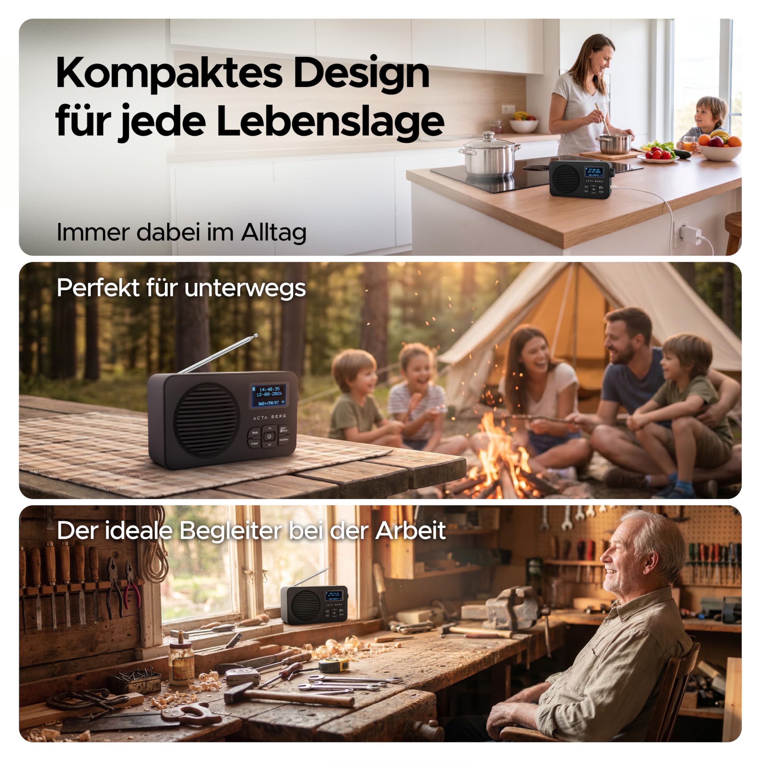 DAB Radio mit Akku 5000 mAh austauschbar & BT 5.3 (Schwarz) | DAB+/UKW-Radio, Akku austauschbar + Netzstecker, 80 Senderspeicher, USB-C, tragbares Digitalradio, mit Wecker & Timer