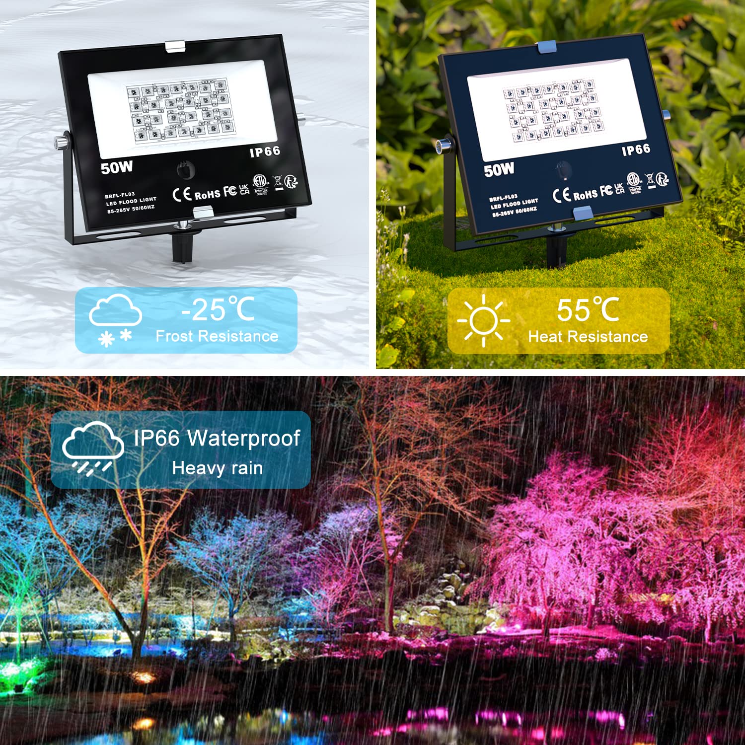 ChangM RGB LED Strahler 50W Flutlicht IP66 Wasserdicht Außen Mit Fernbedienung 4er Pack