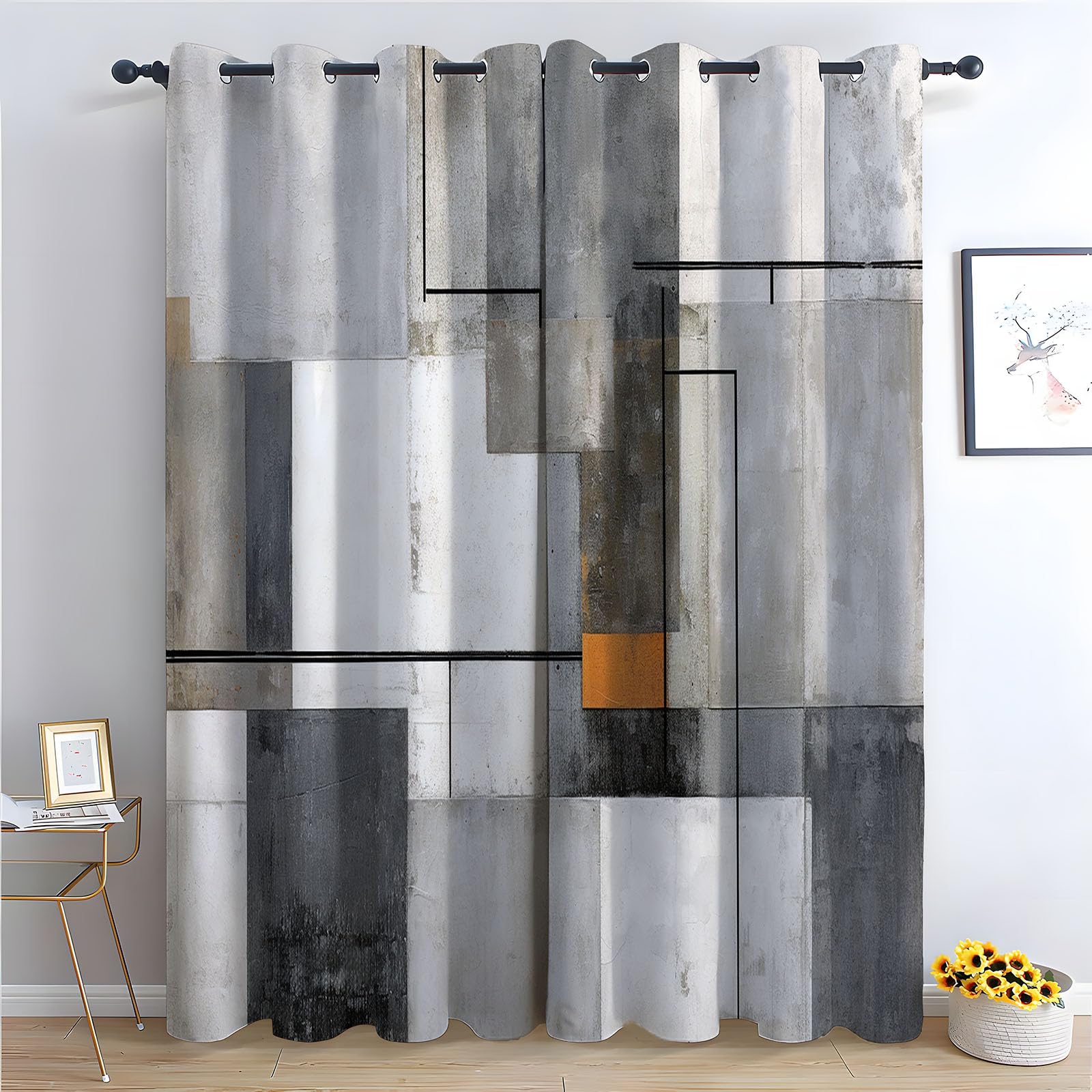 WQBQKKX Blackout Curtains & Drapes Retro Printed Room Darkening Curtain for Bedroom, Privacy Eyelet Thermal Insulated Curtains for Room-52 W x 84" L (Pack of 2)