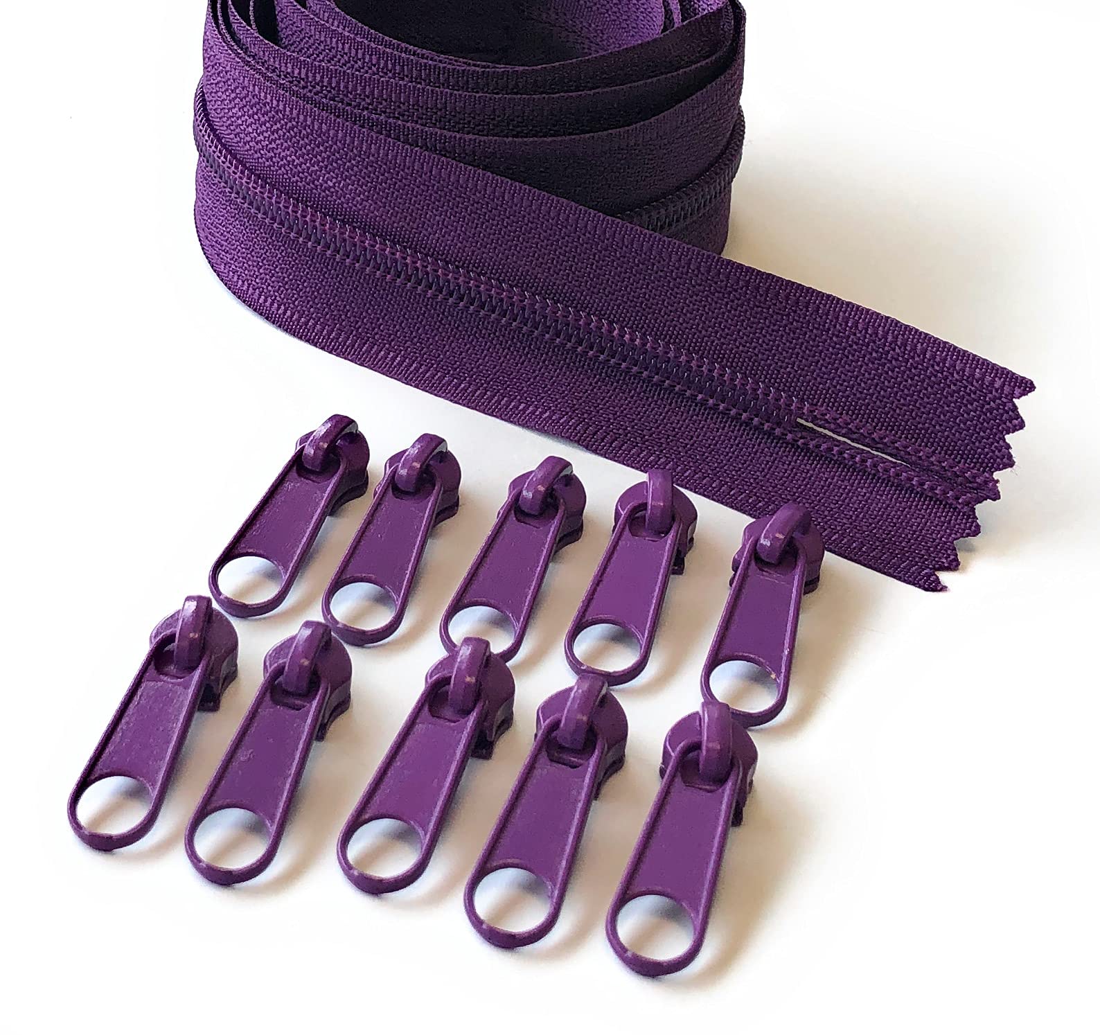 Ads Zipper Violet - 193 Continuous Nylon No.5 Zip With Sliders #5 Chain Zipper On Roll With 10 Pullers (, 196.8" - 5 Metre)