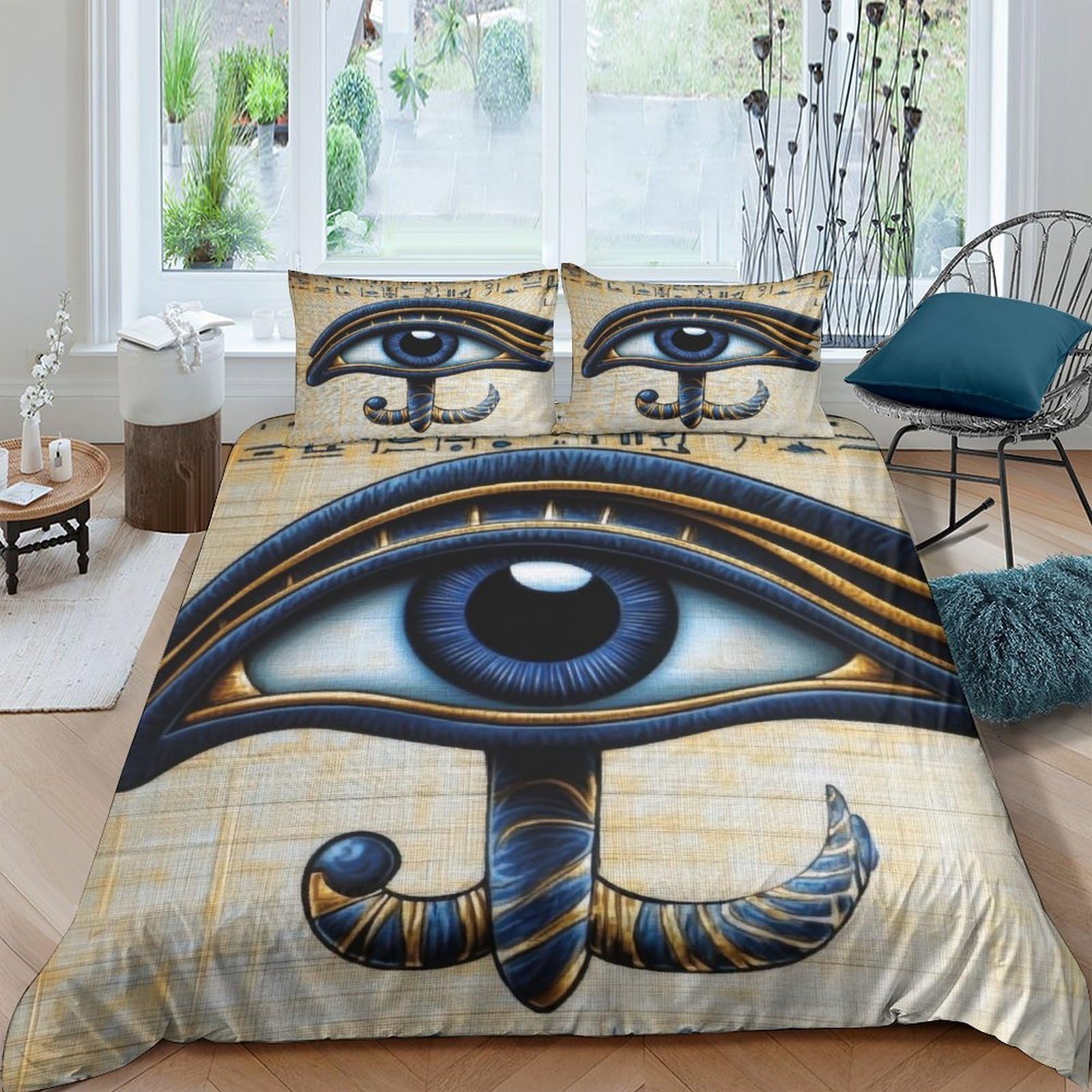 Ctjqhvkz Style-8 3D Printed Egyptian Eye Fitted Sheet Microfiber Soft Breathable Ancient Symbol Bed Cover For Bedroom Dorm Decor Single（135X200cm）