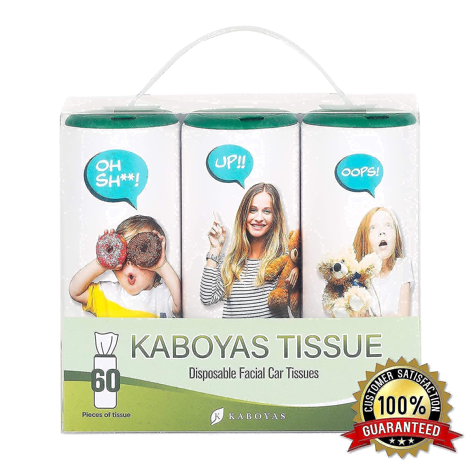 KABOYAS Facial Car Tissue Gift Set (3 Canisters/180 tissues/Green