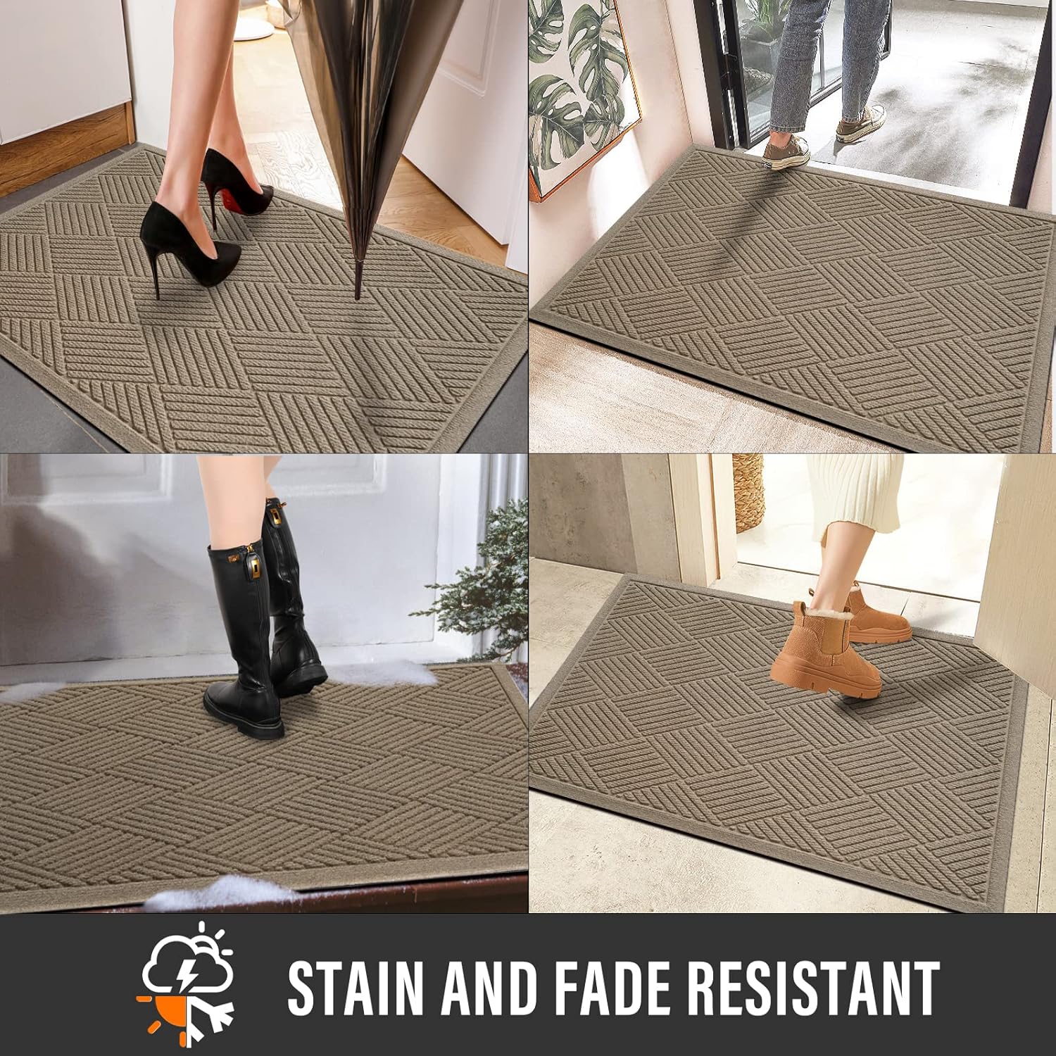 Beige 36x24 Sturdy Front Door Mat, Absorbent Muddy Dirt Resist Welcome Door Mats Outdoor Indoor, Stain and Fade Resistant, Non-Slip Rubber Backing Low Profile Doormat for Entryway