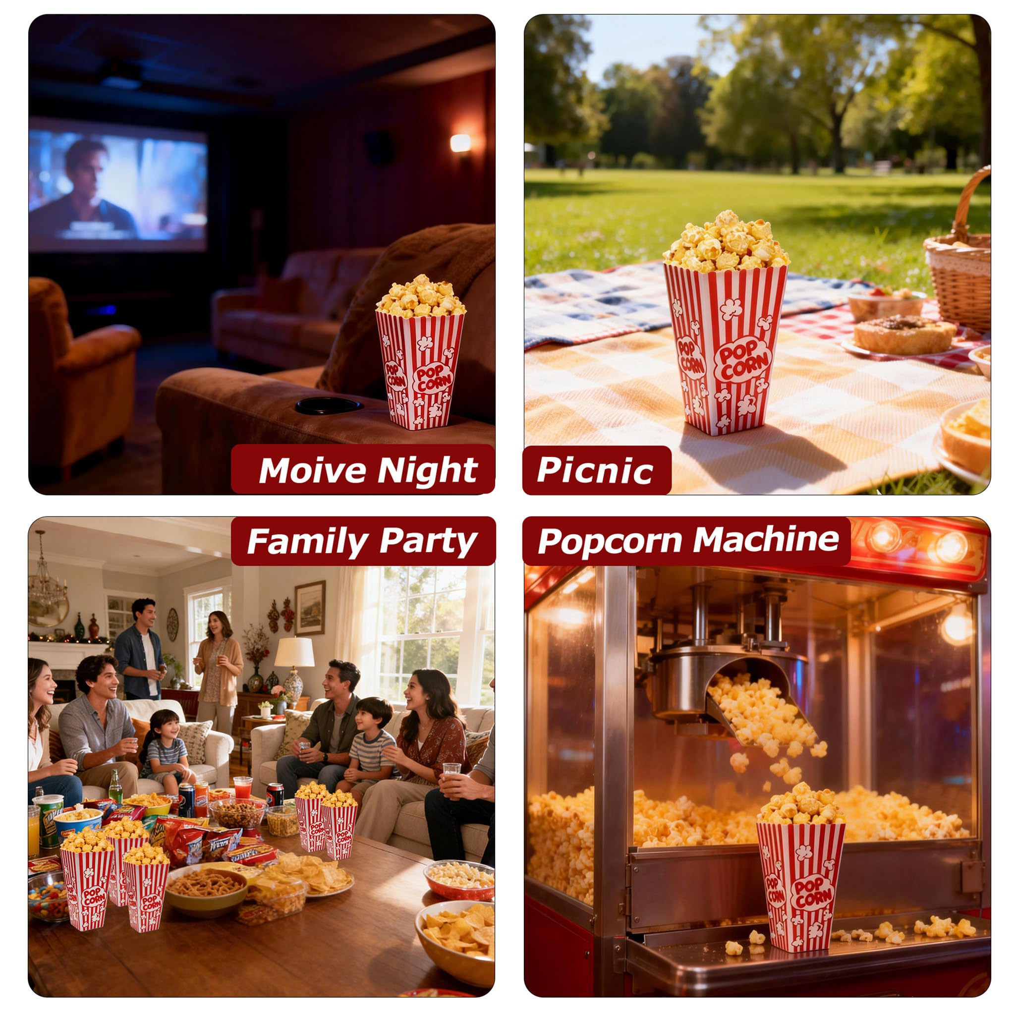 Homrelaxy Popcorn-Boxen aus Kunststoff, 19,1 cm hoch und 9,1 cm, quadratisch, große Kapazität, Popcorn-Behälter für Pop-Mais-Maschine, Filmabend, Kino, Karneval, Party, Konzessionen, 20 Stück
