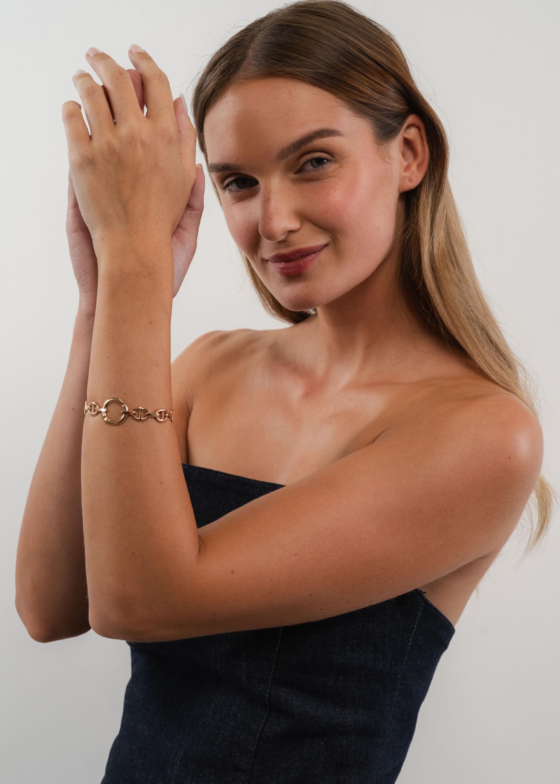 Purelei Chic Armcuff - Elegante bracciale con anello impermeabile, in acciaio inox placcato oro 14 carati, placcato oro rosa 18 carati o argento