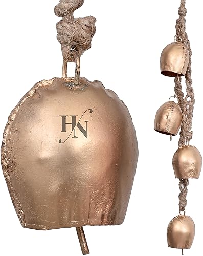 Campanas colgantes de latón rústico con cuerda de yute, hechas a mano, cuerda de yute Shabby Chic Decoración, Campanas colgantes de latón - Campanas