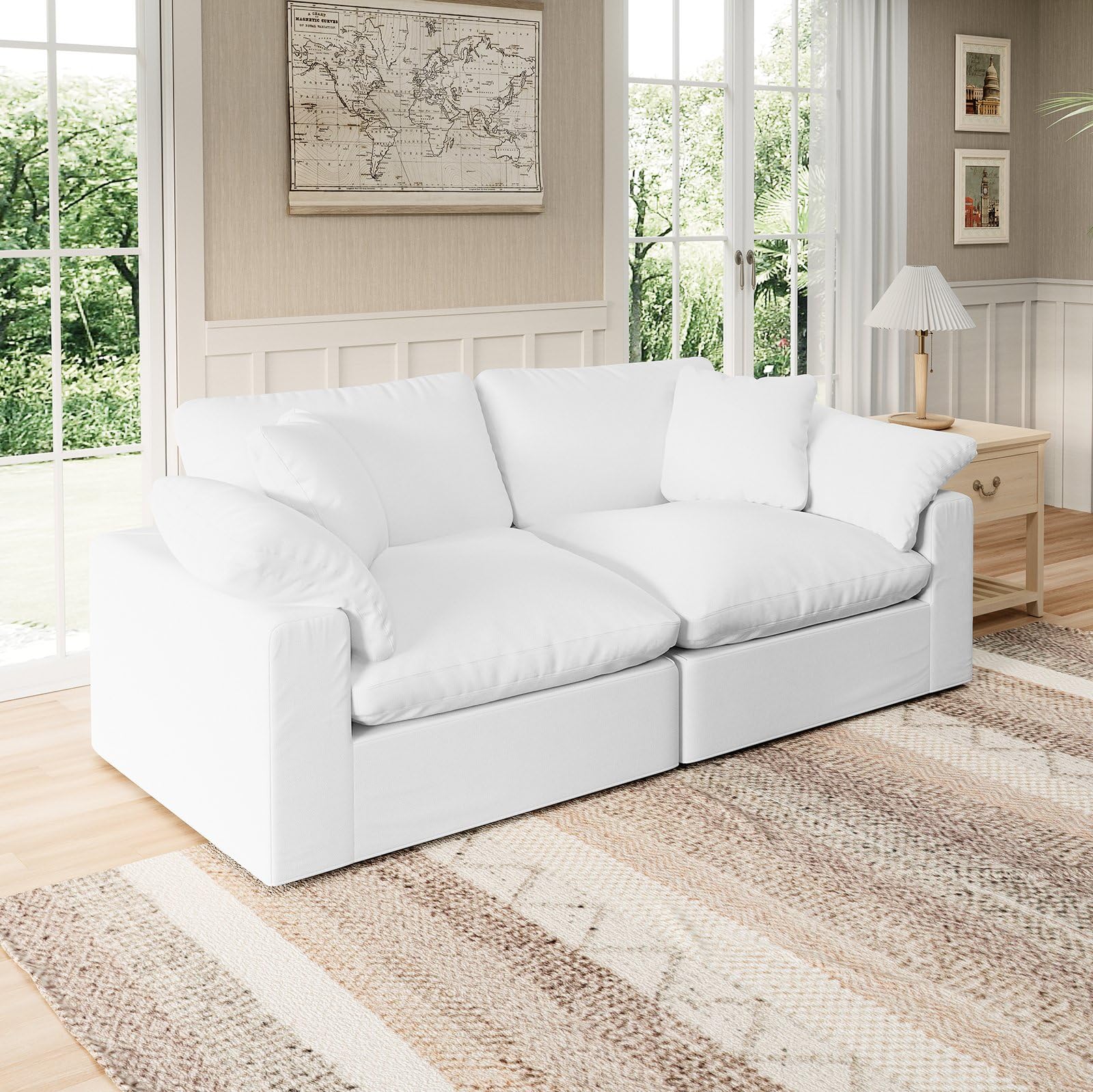 ((similar))Modular Sectional Sofa Cloud Couch,Down Filled Comfy Cloud Modern Sofa,White Linen Oversized Couch Cushion Covers Removable for Living Room(2 Seater)
