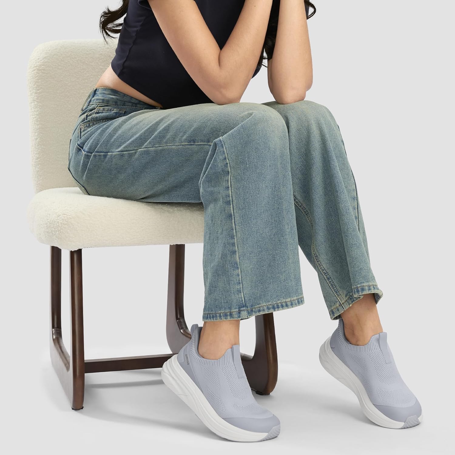 Womens Slip On Walking Shoes Breathable Sneakers for Women Lightweight Casual Shoes(Light Grey,11.0) - Image 2