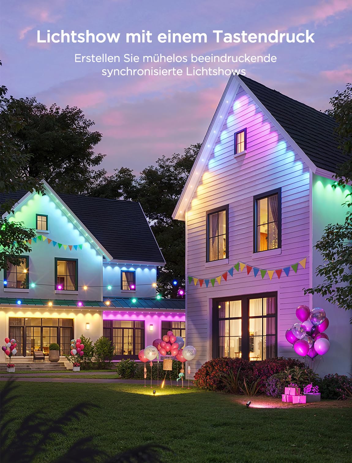 Govee Permanent Outdoor Lights 2, 30m RGBIC mit 72 LED Lichtern 40lm, IP67 | IP67 lichterkette, 100 Szenen Modi für Decor, Arbeit mit Alexa, Google Assistant & Matter, Weiße Version, Backyard, Eaves