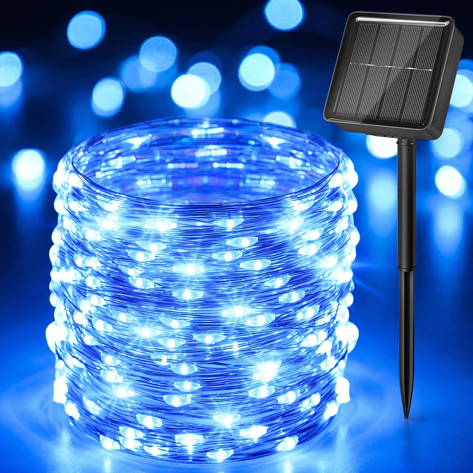 Solar String Lights for Outside, 33Ft 100 LED Fairy Lights Blue & white | IP65 Waterproof Solar Twinkle Lights Outdoor & Indoor, Patio Lights for Tree Garden Christmas Party Wedding Decoration Blue and White 1 Pack