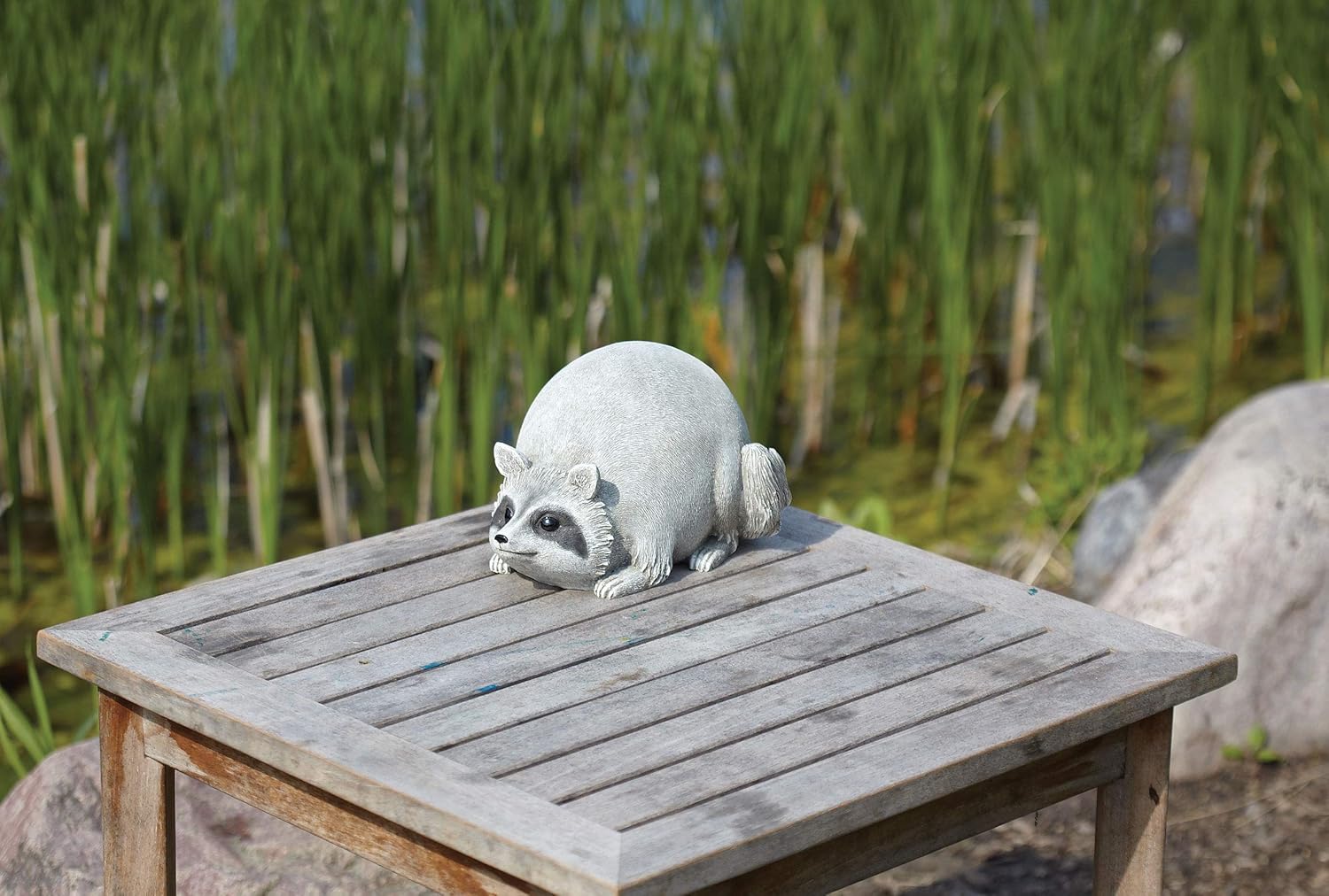 Roman 16278 Raccoon Pudgy Pals Grey 10 x 5.5 Inch Resin Stone Indoor Outdoor Garden Figurine