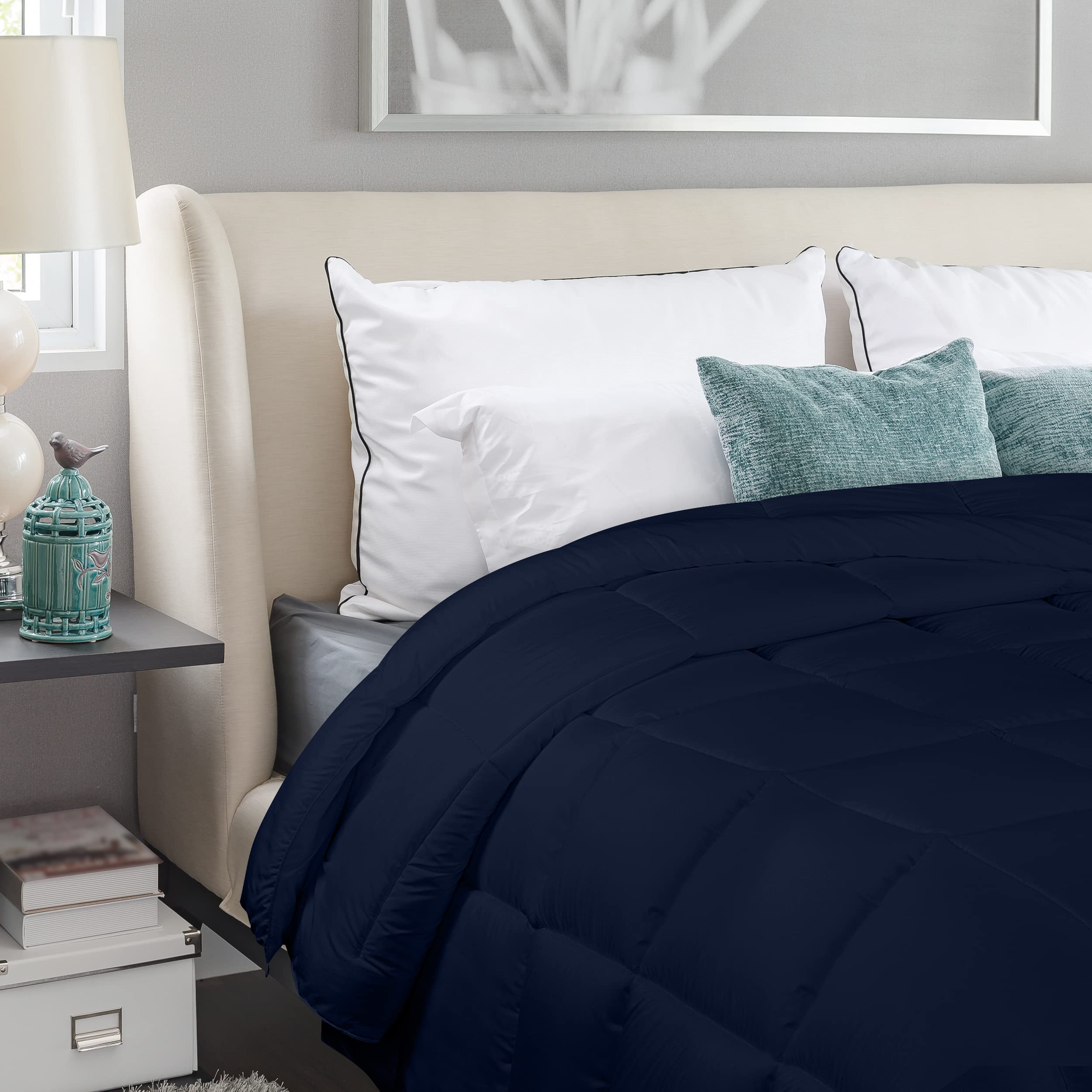 Utopia Bedding Piumino 135 x 200 cm, Piumone Leggero per Letto Singolo, 100% Imbottitura in Fibra Cava, Trapunta in Microfibra per Tutte le Stagioni (Blu Navy)