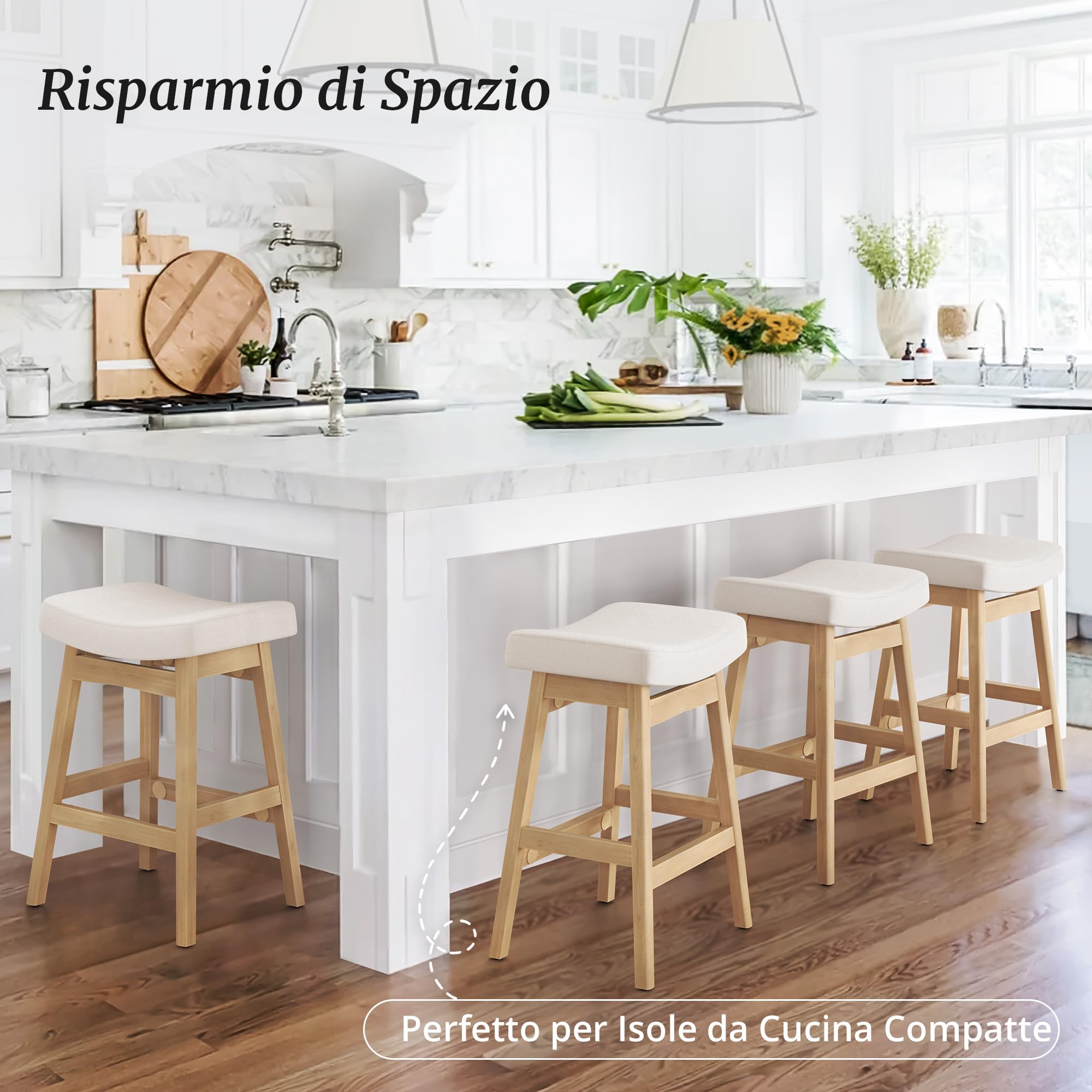 LUE BONA Set di 3 Sgabelli da Bar, Sgabelli da Bar Alti 61 cm, Sgabelli da Cucina con Seduta in Tessuto e Poggiapiedi, Sgabello da Bar Moderno per Ristorante, Soggiorno, Bar, Beige