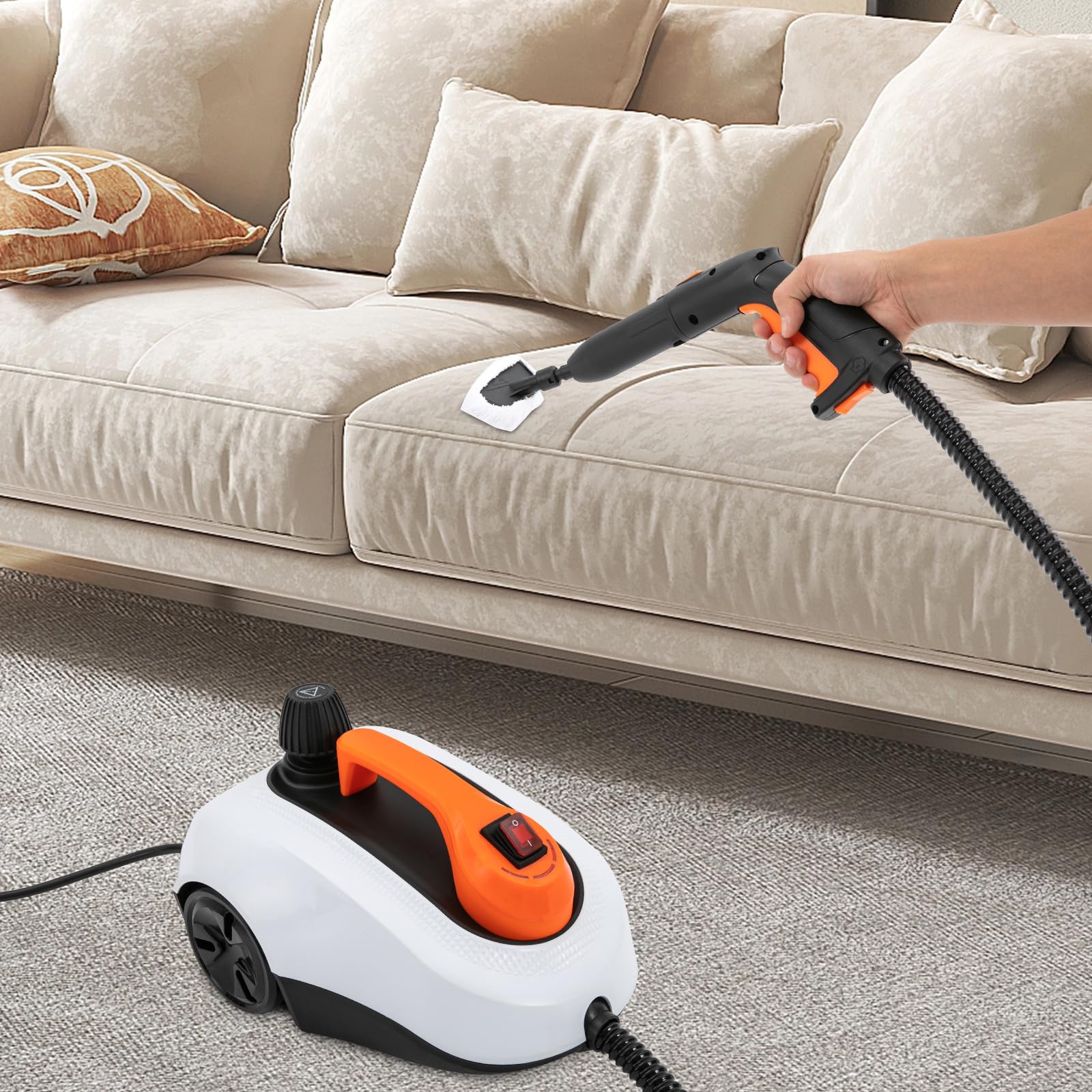 FIPINIXK Electric Household Steamer, Steam Cleaner with Towel Cover & Measuring Cup & Ironing Brush Floor Steamer Rolling Cleaning Machine for Car Interiors Furniture Surfaces 14.5×10.2×9.4Inch