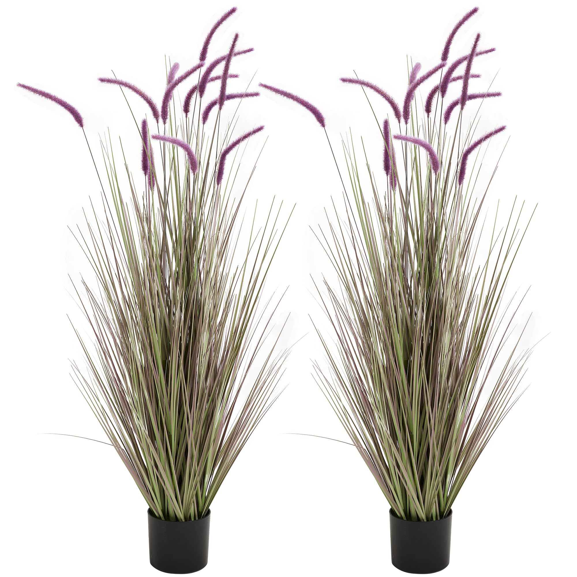 KOL Artificial 5ft 2-Pack Horsetail Reed Grass, 59in Tall Artificial Indoor Outdoor Fake Grass Plant, Home Office Décor Artificial Plants in Pot Faux Plant Greenery, Wedding Decor, Purple