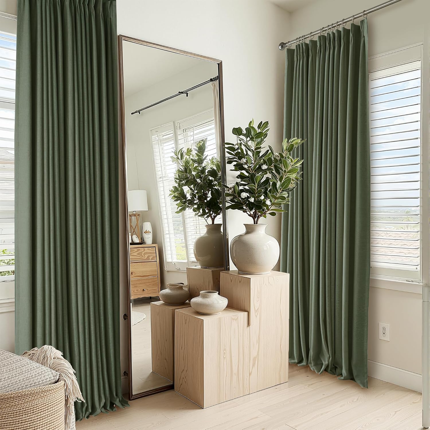 RYB HOME 100% Blackout Pinch Pleated Linen Curtains for Bedroom, 2 Layers Thermal Insulated Natural Neutral Decor for Farmhouse Living Room, Taupe, 40" W x L84 L, 2 Panels Set