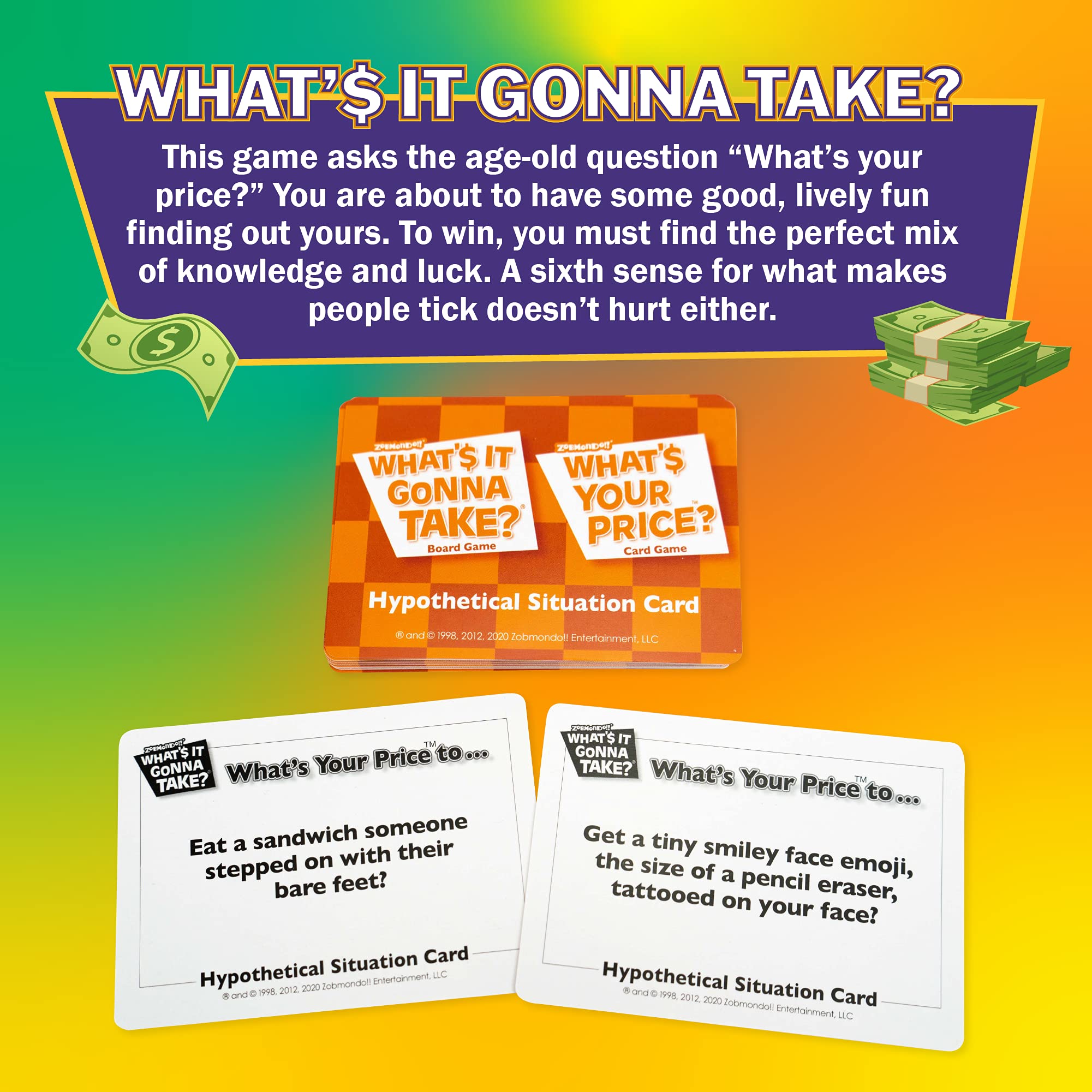 Amazon.com: Zobmondo!! What's It Gonna Take? Board Game, Family Game for  Teens and Adults, Big Question and Answer Game for Teenagers and Young  Adults : Toys & Games