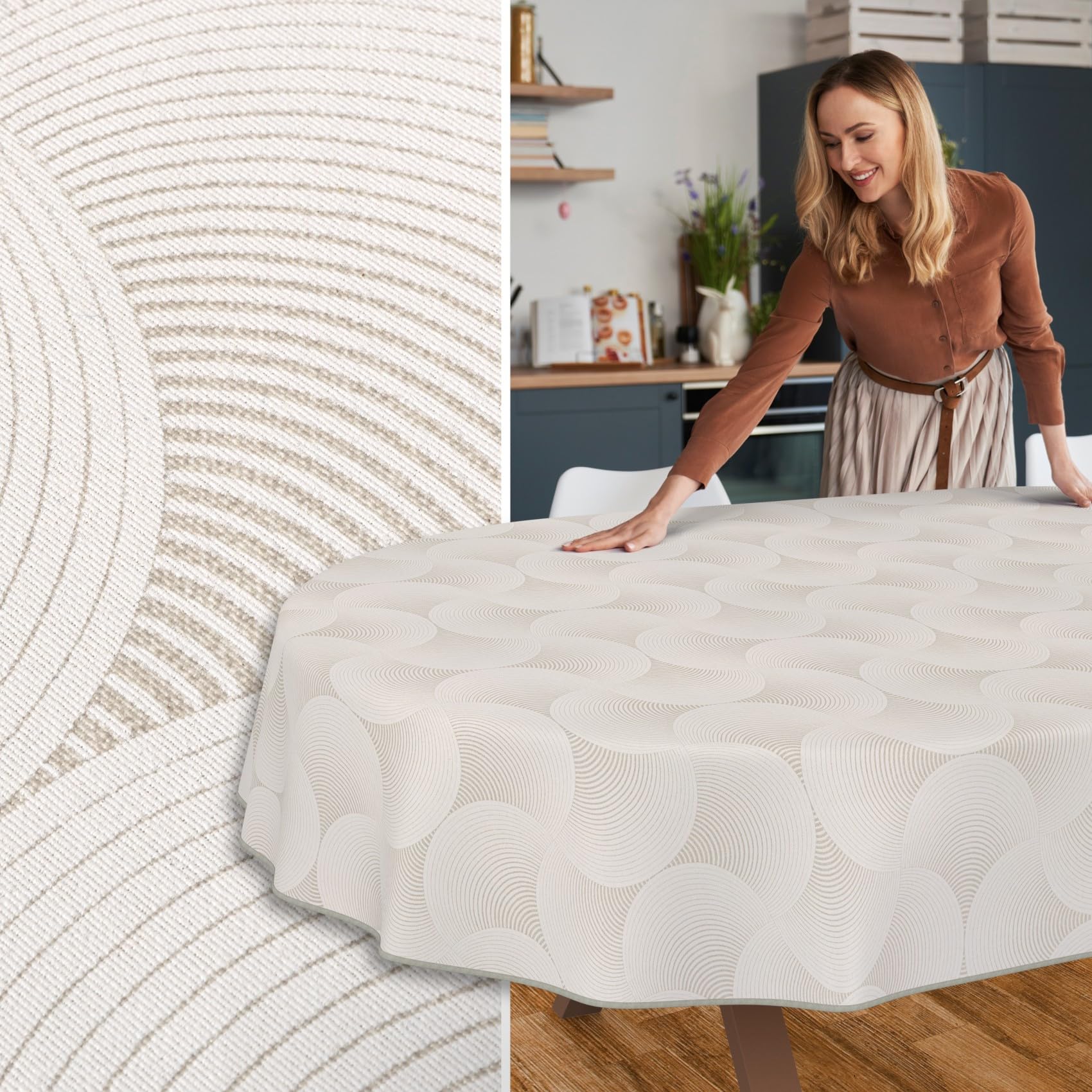 ANRO Tischdecke abwaschbar Curva Grau mit Saum oval 220x140 cm Tischwäsche