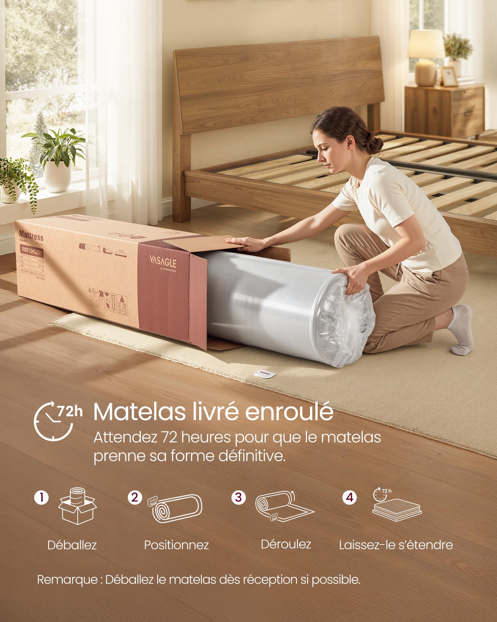 VASAGLE Matelas 140 x 190 cm, Matelas 2 Personnes, Mousse à Mémoire de Forme Gel, Soutien Mi-Ferme sur 7 Zones, Housse Respirante, Amovible et Lavable en Machine, 20 cm d’Épaisseur, Bleu RMZ123QZ01