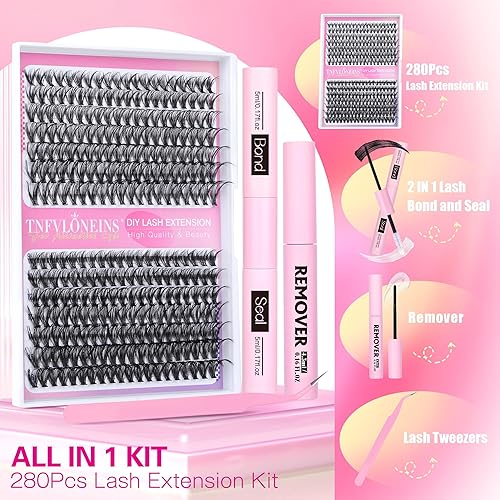 Miniatura 2 de TNFVLONEINS - Kit de extensión de pestañas para bricolaje, rizo D, kit de pestañas individuales de 0.315 a 0.630 pulgadas, racimos de pestañas con