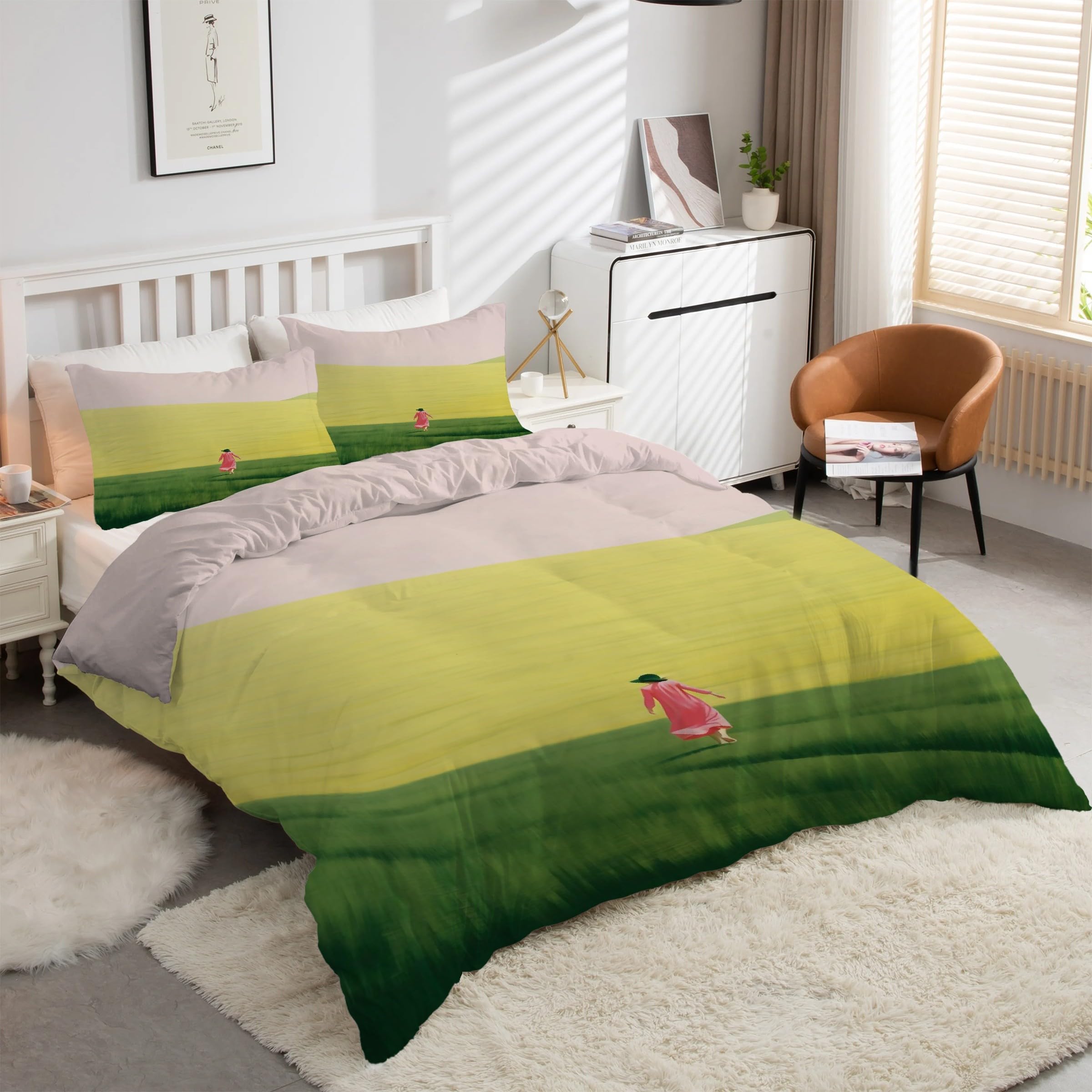 Housse de couette 160x200 microfibres douce ensemble de literie 3 pièces PrairieCampagne