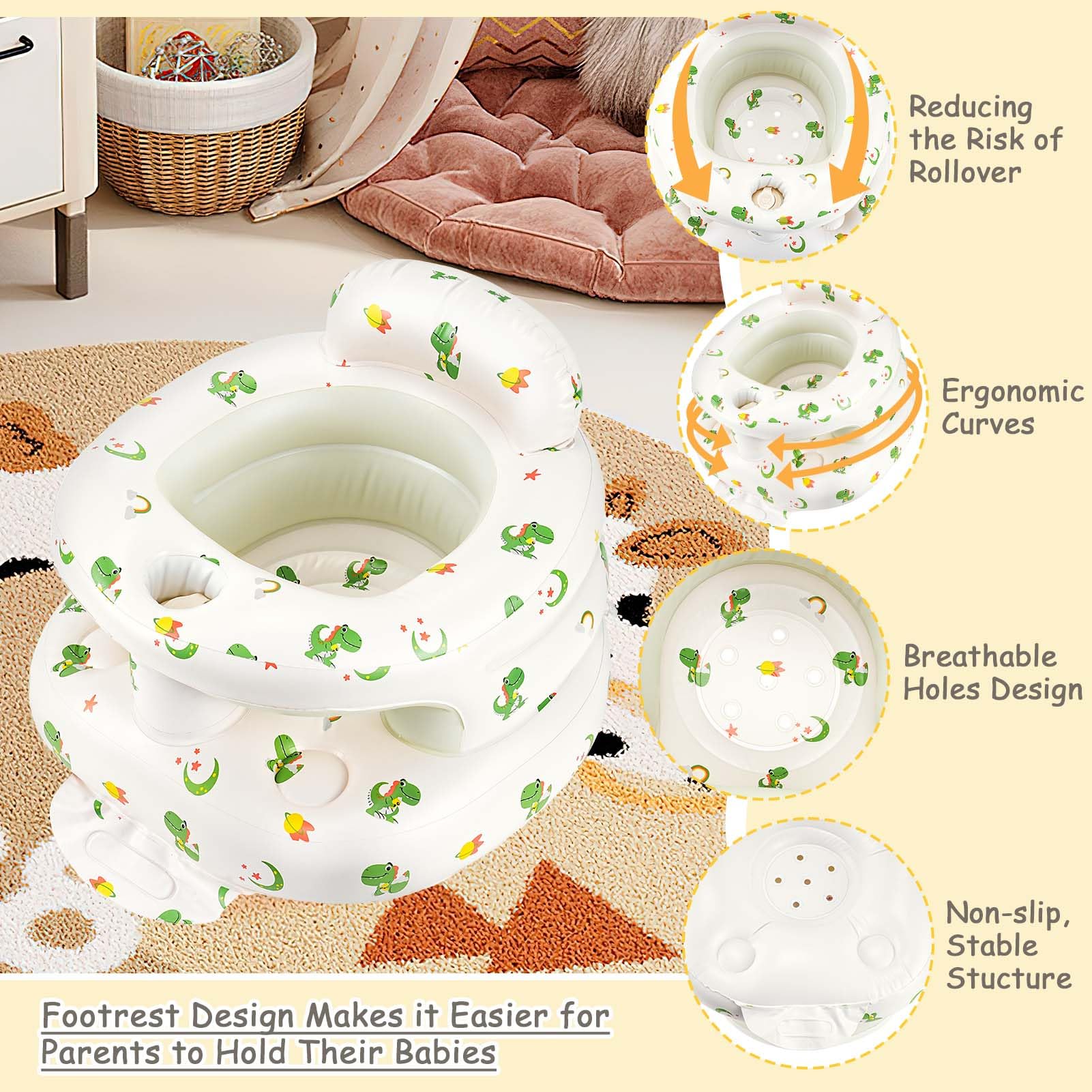 Asiento inflable para bebé Partir de 3 Meses, Silla Infantil Inflable con Bomba de Aire Integrada, silla inflable con soporte para espalda y cuello para Viajes, Alimentación, Camping, Aprender - 3