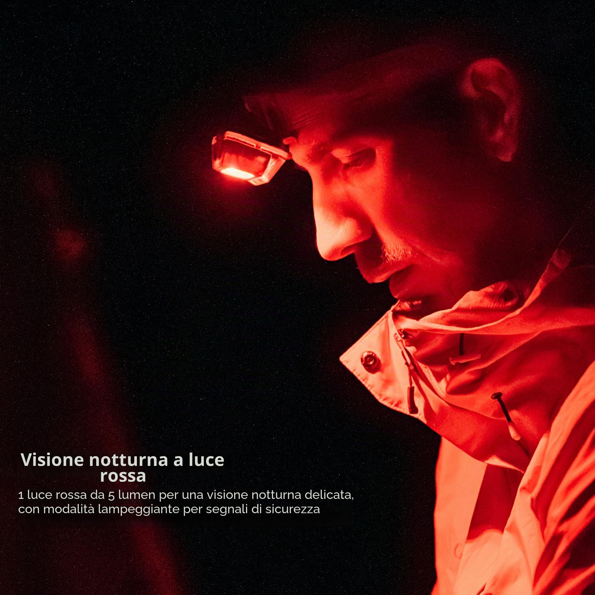 WUBEN H4 Torcia frontale a LED ricaricabile, 800 lumen, IP68, impermeabile, sensore di movimento, torcia da testa 10 modalità con luce rossa, per campeggio, pesca e escursionismo