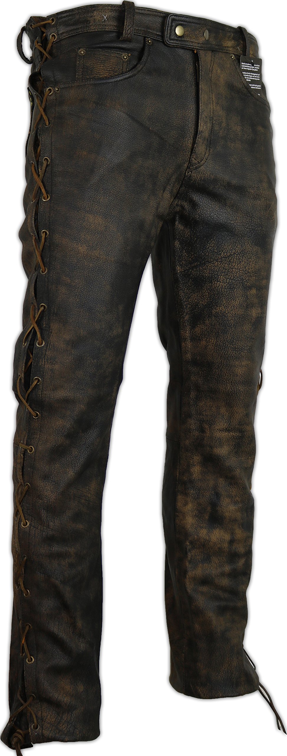 MDM Lederhose an den Seiten geschnürt in braun Bikerjeans Lederjeans Rockerhose Western Lederhose