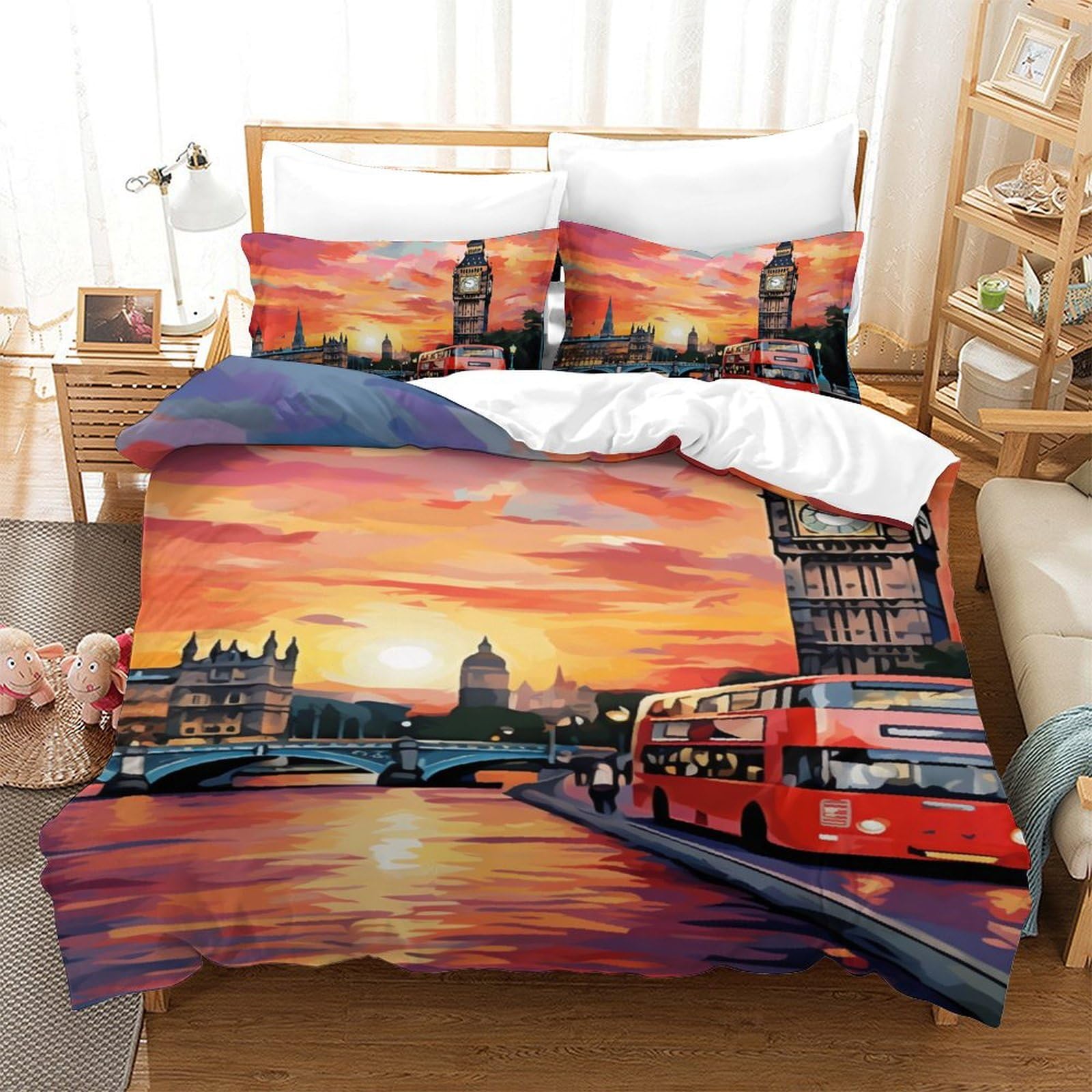 Parure de lit Londres 3D microfibre avec housse de couette 140x200cm anti-pli à fermeture éclair