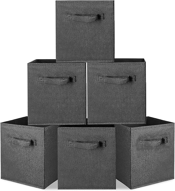 Storage Bins,Set Of 6 Storage Baskets, Foldable Storage Cubes Fabric Basket with Handle for Bedroom Home Office, Collapsible Nursery Drawer Organizer, 10.6 x 10.3 x 10.9 (Dark gray)