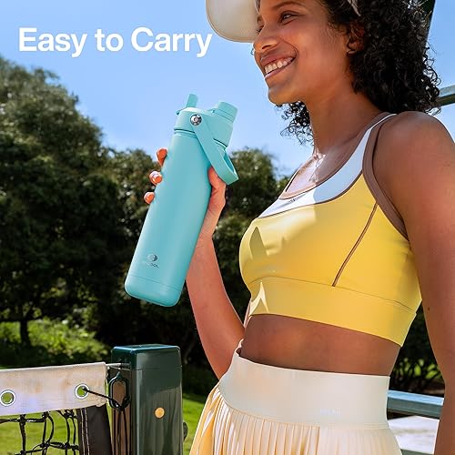 Miniatura 84 de ENCOOL Botella de agua aislada con popote, de acero inoxidable, a prueba de fugas, sin BPA, al vacío de doble pared que se mantiene fría durante 24