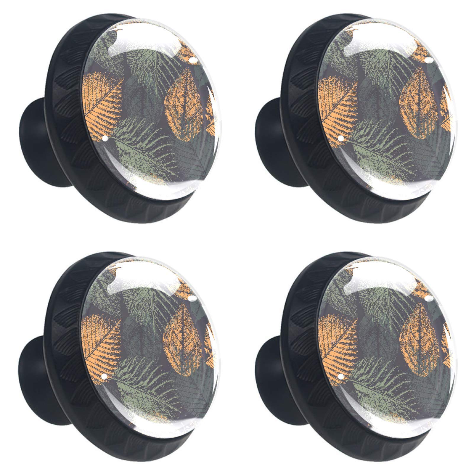 Faded Leaves Prints Round Drawer Knob Pull Handle Cupboard Knobs 4pcs with Screws for Home Office Kitchen Dresser Wardrobe Cabinet Round Furniture Knobs