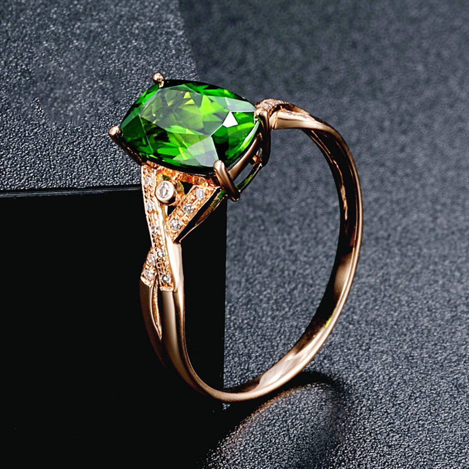 Anillos de compromiso de oro rosa de 18 quilates, 14 quilates y 9 quilates para mujer, anillo de compromiso de tamaño I-U, infinito con diópsido de 0,4 quilates y diamantes