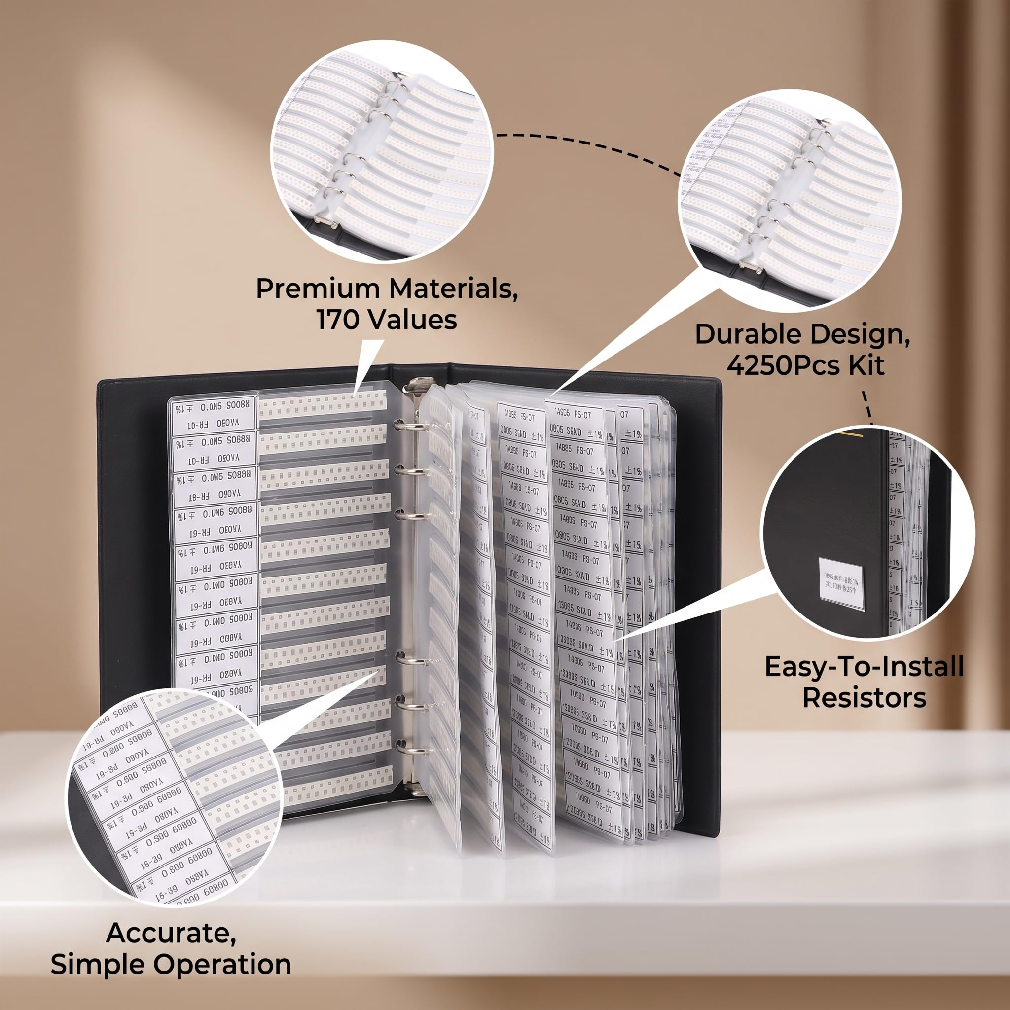 4250Pcs 170 Value 0805 Series Kit Resistore Libretto Campione Resistore SMD Combo Campionario
