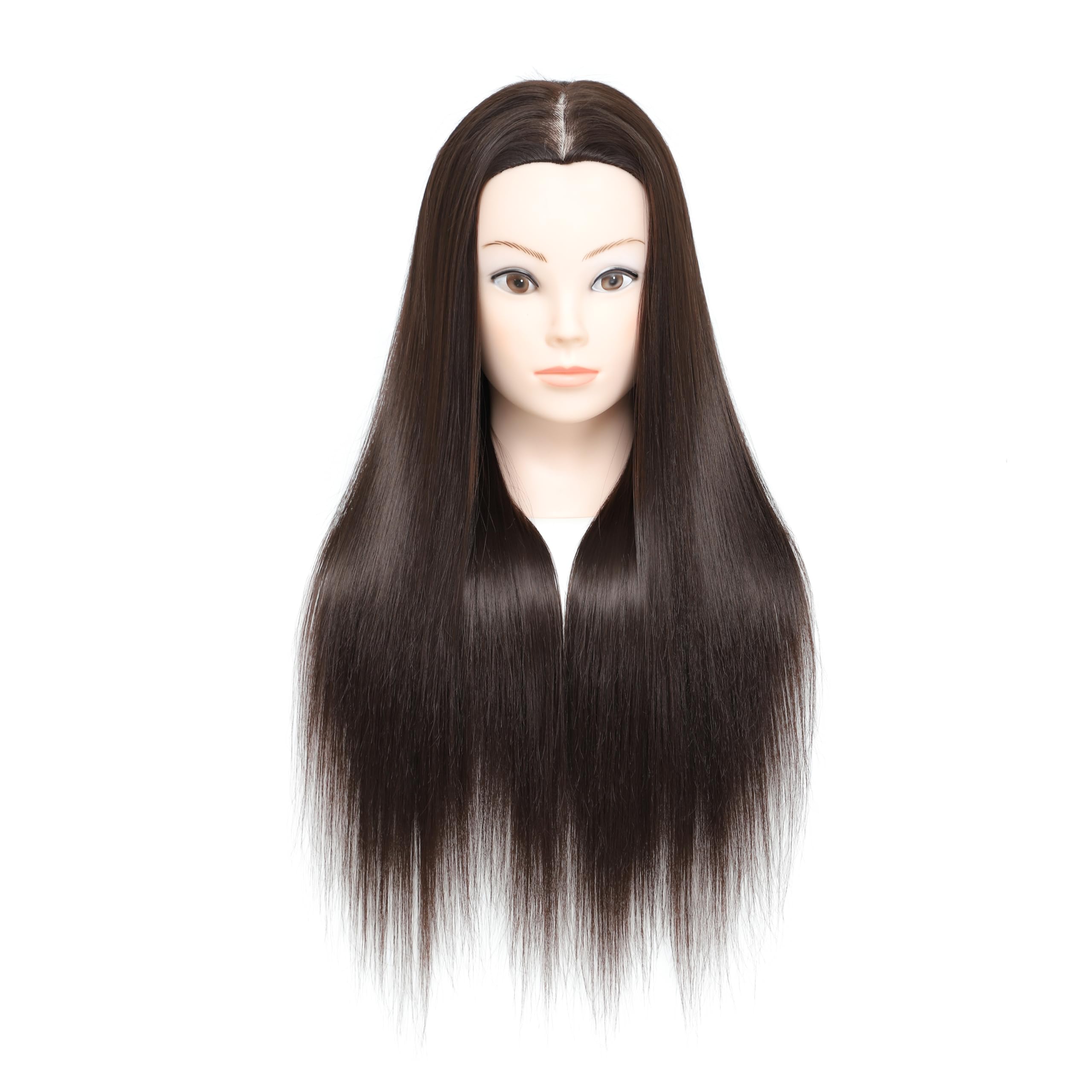 Training Kopf, 26-28" 100% synthetische Faser lange Haare Friseur Kosmetologie Schaufensterpuppe Puppen Kopf für Stying Üben mit kostenlosen Klemme Flechten Set (04)