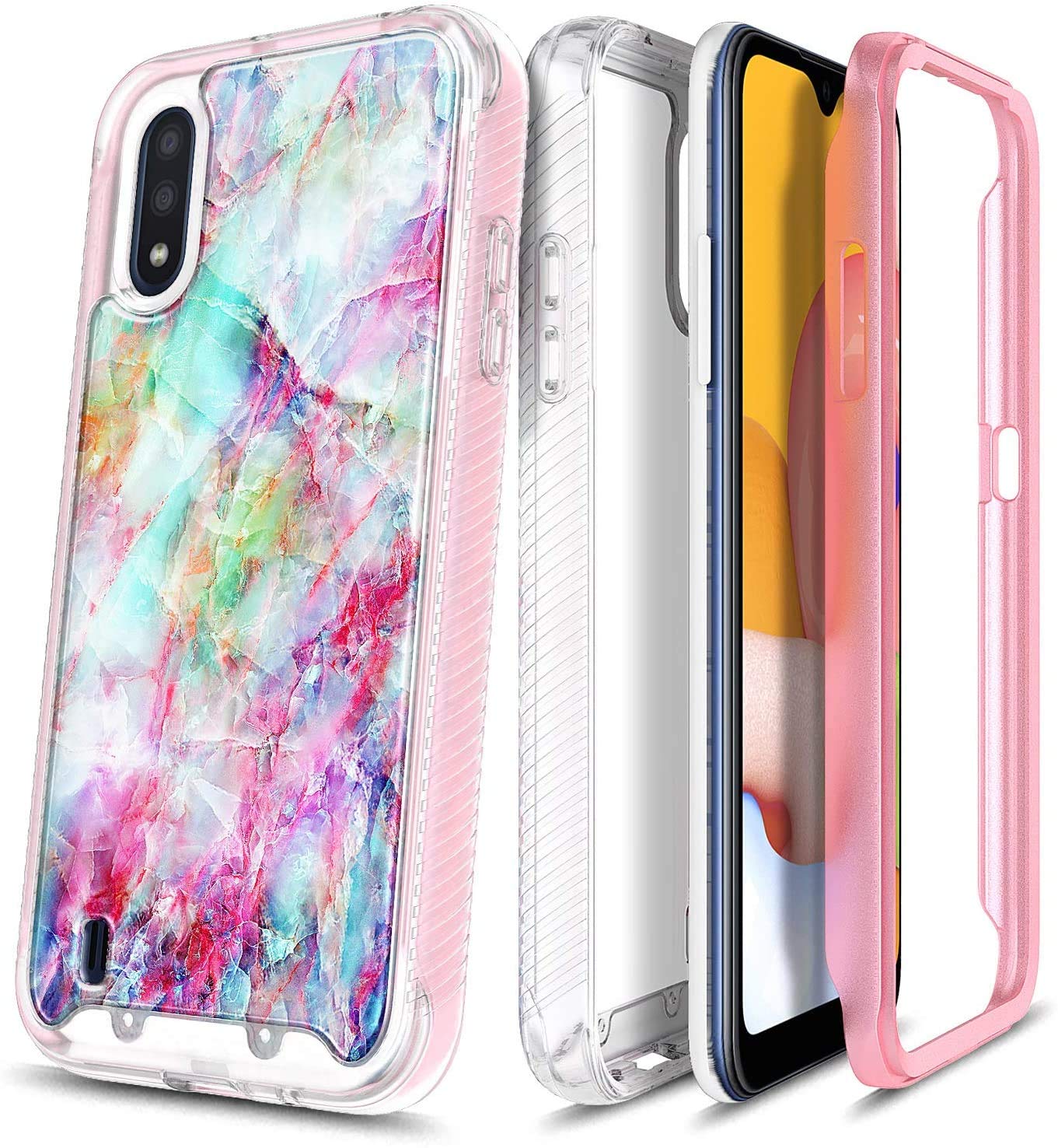 E-Began Phone Case for Samsung Galaxy A01, Full-Body Protective Rugged Bumper Cover with Built-in Screen Protector, Shockproof Impact Resist Durable Phone Case (2020 Release) Multi-Colored