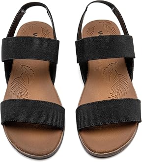 Veittes Women's Casual Flat Slide Sandals - Adjustable Elastic Strappy Double Bands Summer Flat Sandals