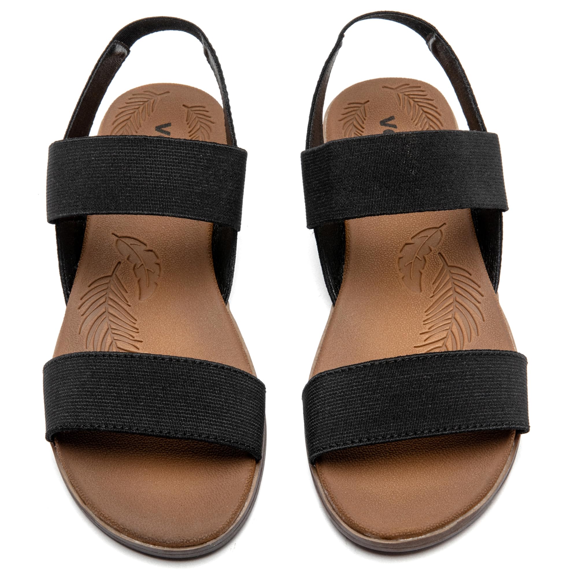 Veittes Women's Casual Flat Slide Sandals - Adjustable Elastic Strappy Double Bands Summer Flat Sandals