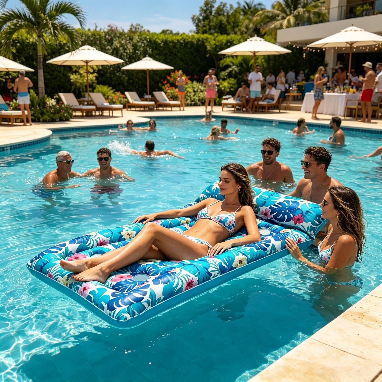 Tapis flottant pour piscine avec appui-tête