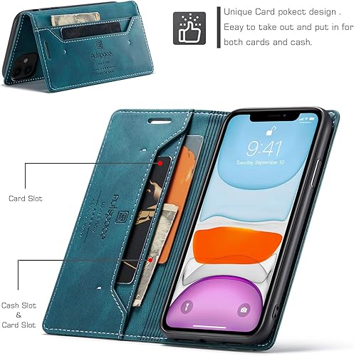Miniatura 3 de EYZUTAK Funda para iPhone 11 de 6.1 pulgadas, Funda de cuero protectora mate retro con bloqueo RFID Soporte de visualización Cierre magnético TPU
