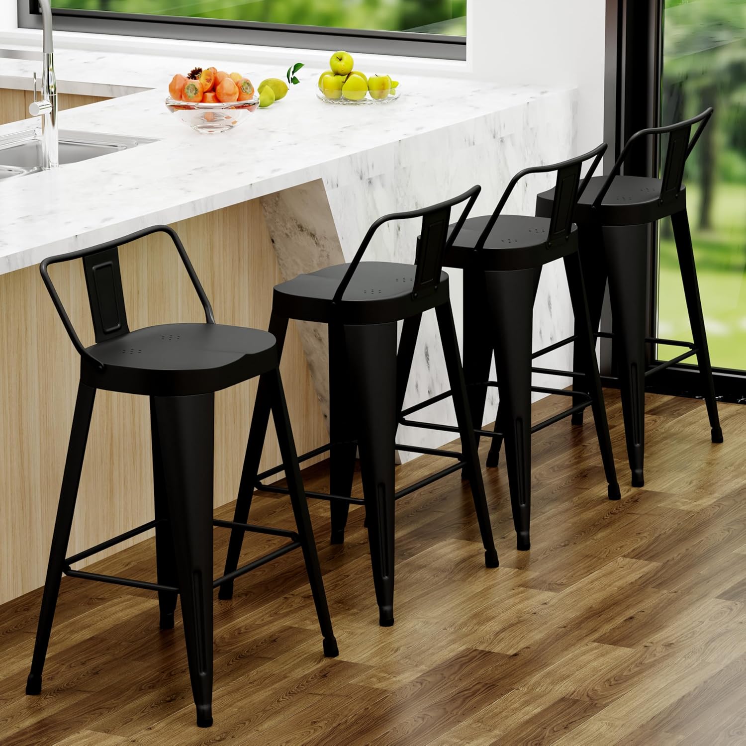 ALISH 30 Inch Bar Stools Set of 4, Industrial Metal Barstools Farmhouse Bar Chairs with Large Seat for Kitchen Island (30 Inch, Black) Bar Height 30 Inch Black