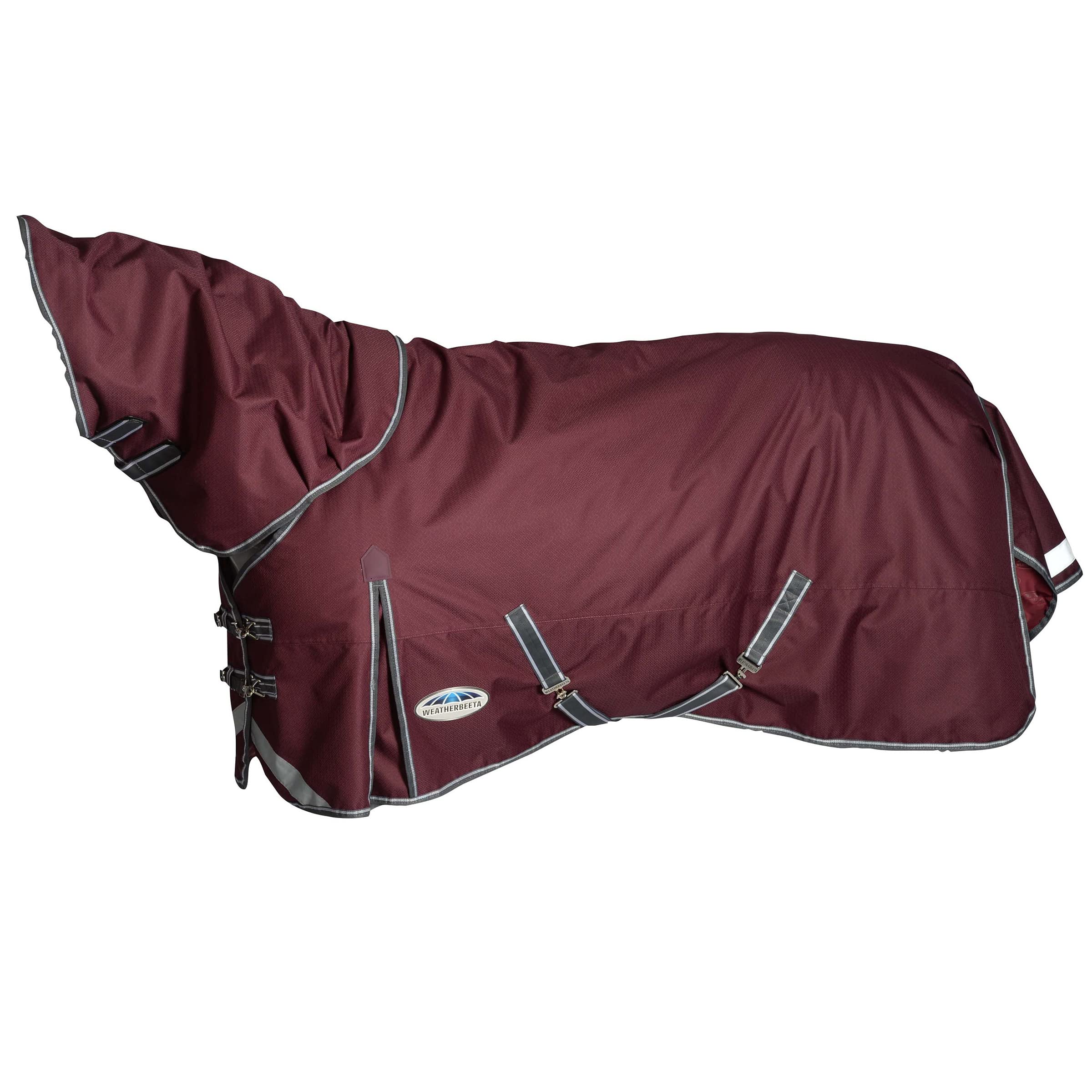 WeatherBeeta ComFiTec Plus Dynamic II Detach-A-Neck Medium Horse Turnout Rug, Maroon/Grey/White, 4'9 โ image 1