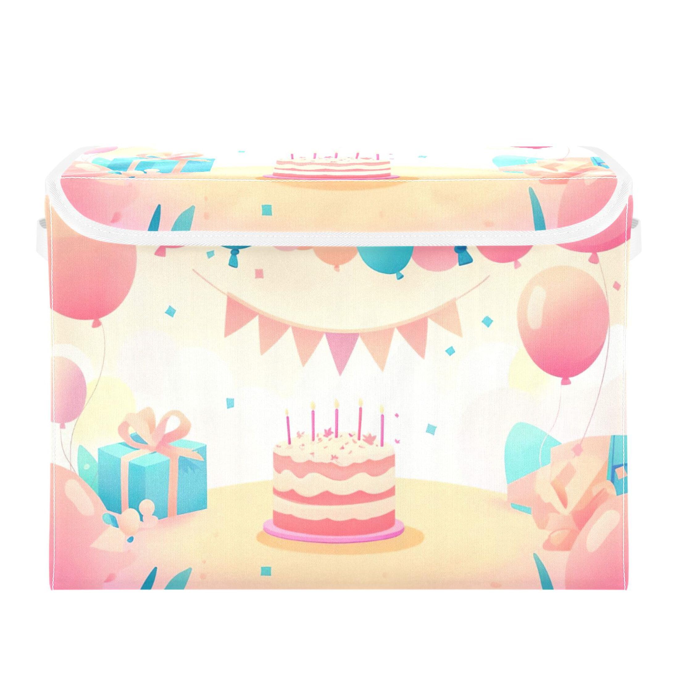 Sevdomey Happy Birthday Background Storage Bins with Lids and Carrying Handle,Foldable Storage Boxes Organizer Containers Baskets Cube for Home Bedroom Closet Office Nursery