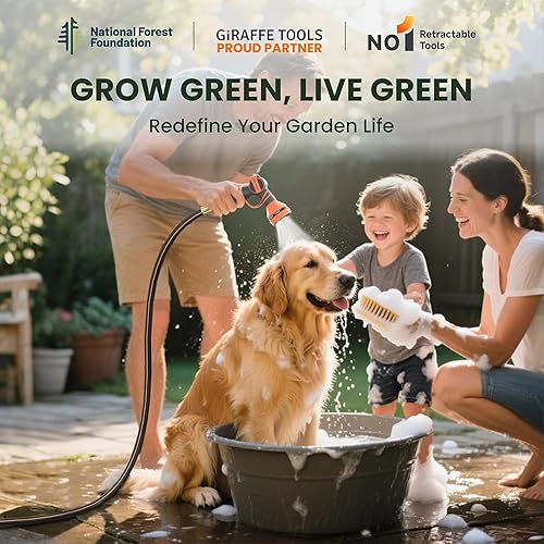 Miniatura 8 de Giraffe Tools Carrete de manguera de pared resistente, manguera retráctil de 5/8 pulgadas x 90 pies con rebobinado automático, giro de 180°, bloqueo