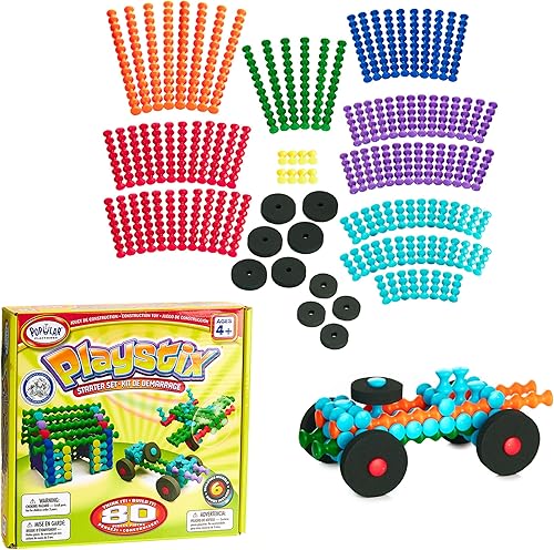 POPULAR PLAYTHINGS Juego de iniciación Playstix - Bloques de construcción de juguete de construcción de 80 piezas