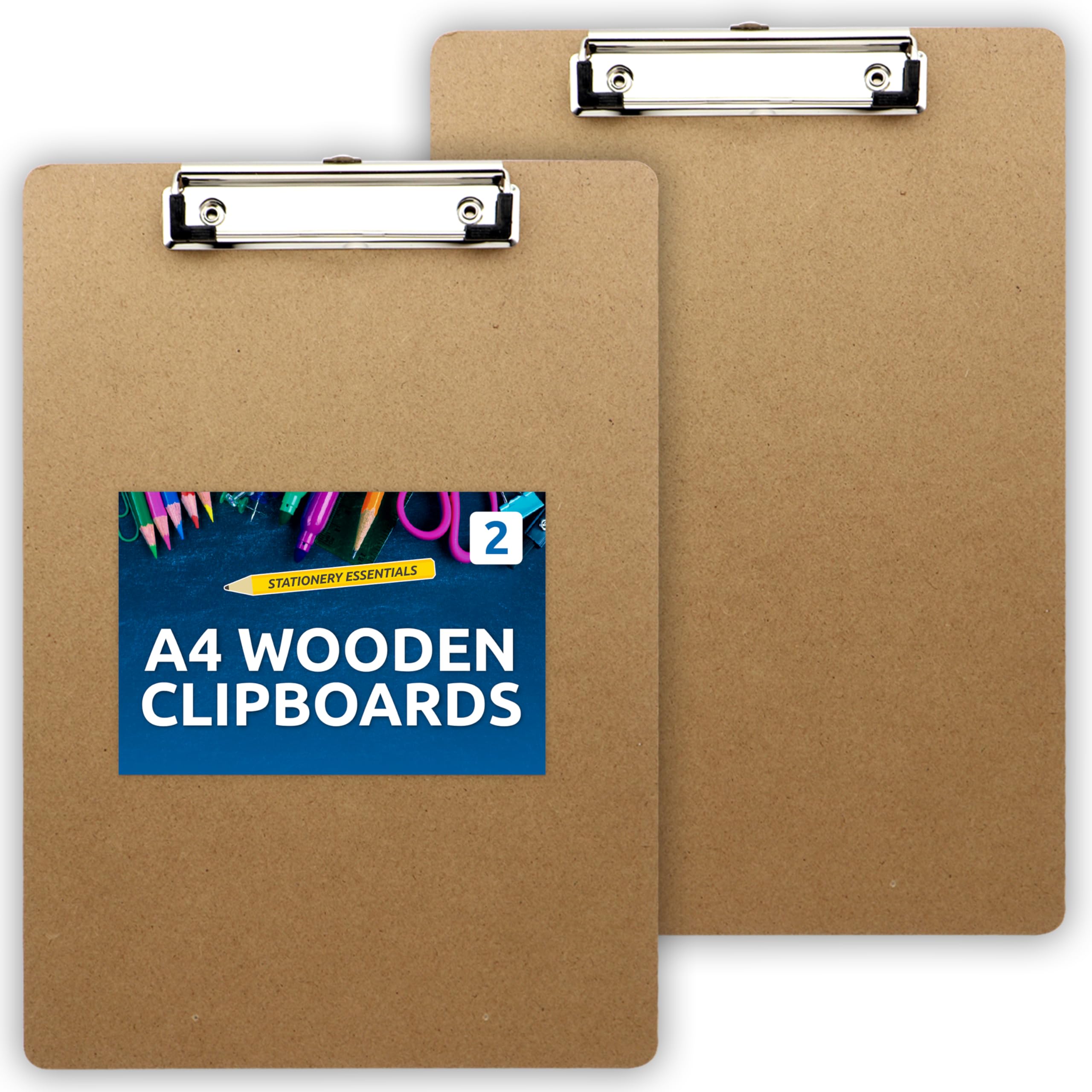 SOL 2pk A4 Wooden Clipboards, Smooth Writing Surface Clipboard A4 with Metal Clip, Portable